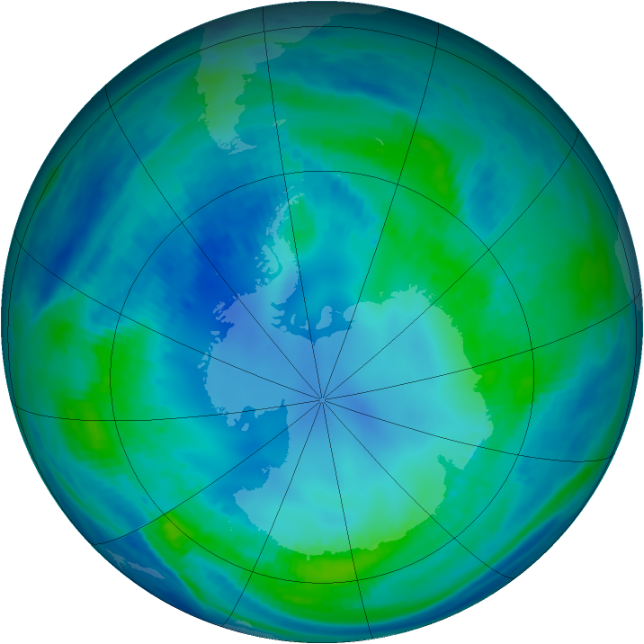 Antarctic ozone map for 01 May 2000